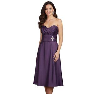 Jordan Strapless Pleated Satin Cocktail Dress 6 Bridesmaid MOB A-Line Rhinestone